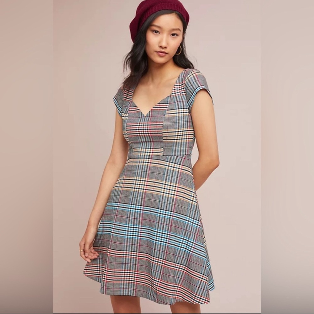 Anthropologie Moulinette Soeurs Plaid Fit & Flare Dress Women’s Size 4 - Picture 2 of 11